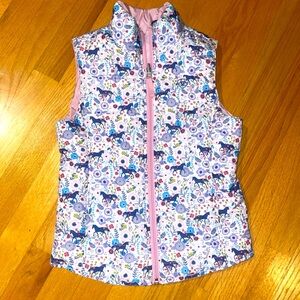 Ariat Puffer Vest Girls medium, Pink White Full Zip Packable Horse Riding EUC